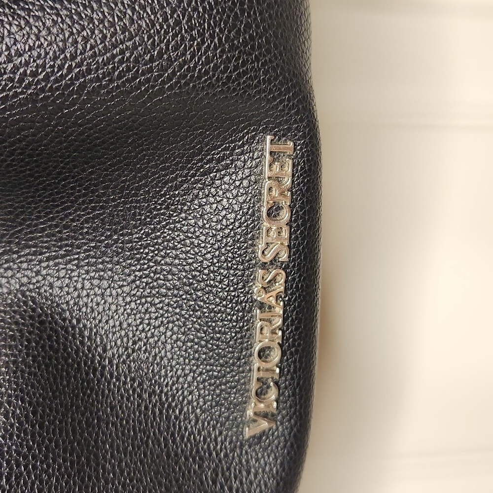 Victoria Secret Black Faux Leather Boho Fringe Backpack Shoulder Bucket Tote Bag - Picture 5 of 12